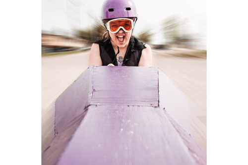 Girl in Purple Soap Box Car